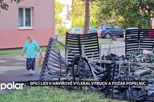Spící lidi v Havířově vylekal výbuch a požár kontejnerového stanoviště