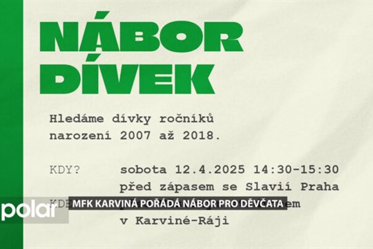 Městský fotbalový klub Karviná pořádá nábor, týkající se dospívajících dívek